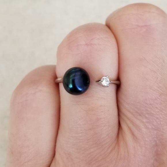 8mm Freshwater Black Pearl Open Design Ring - Picture 7 of 7